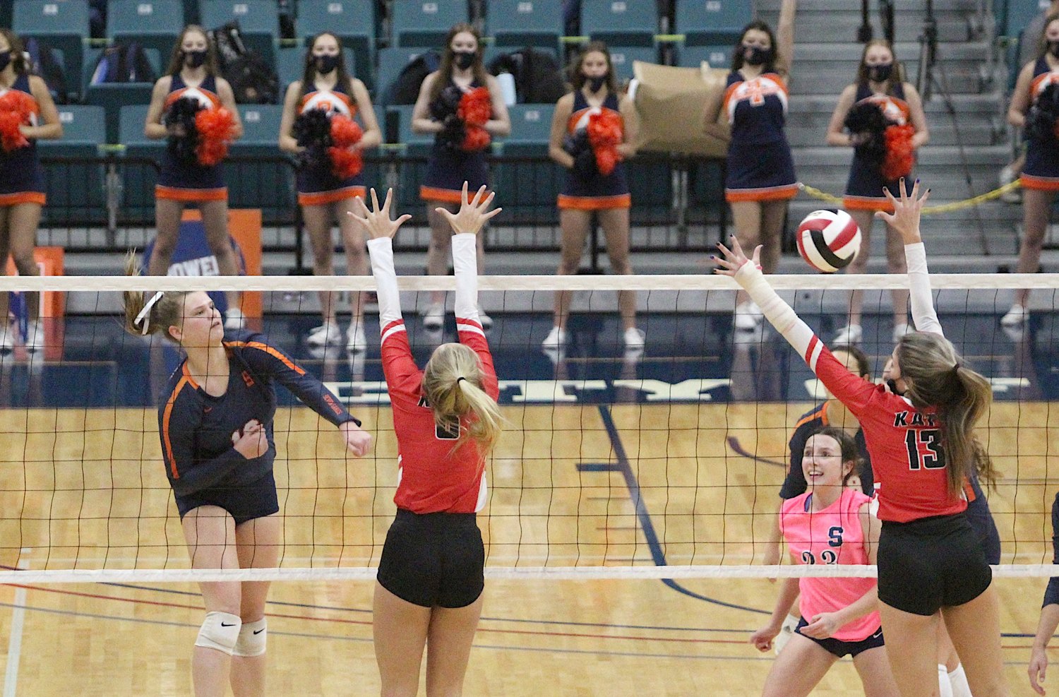 Seven Lakes junior Emma Schroder gets a point during the Spartans' 3-1 win over district rival Katy High in their Class 6A Region III final on Friday, Dec. 4, at the Merrell Center.
